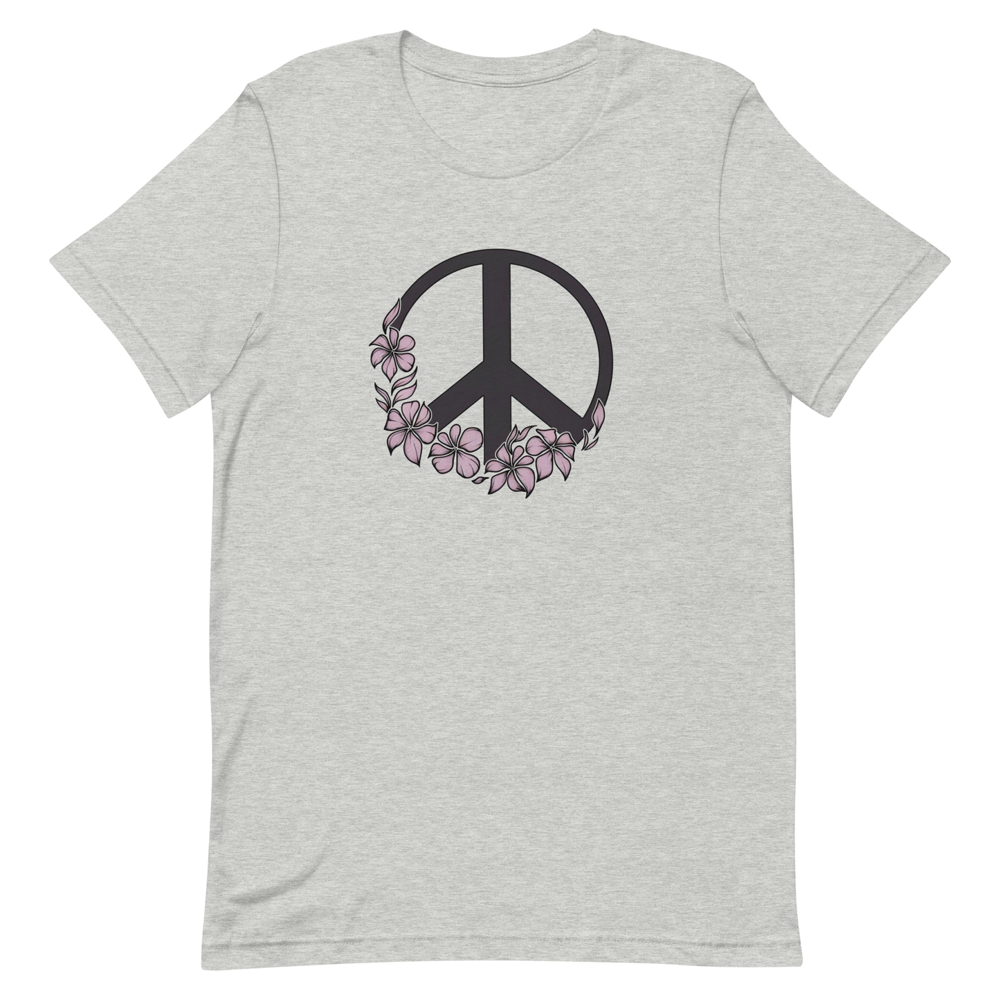 Black Peace & Pink Flowers T-Shirt – Bold and Blooming.