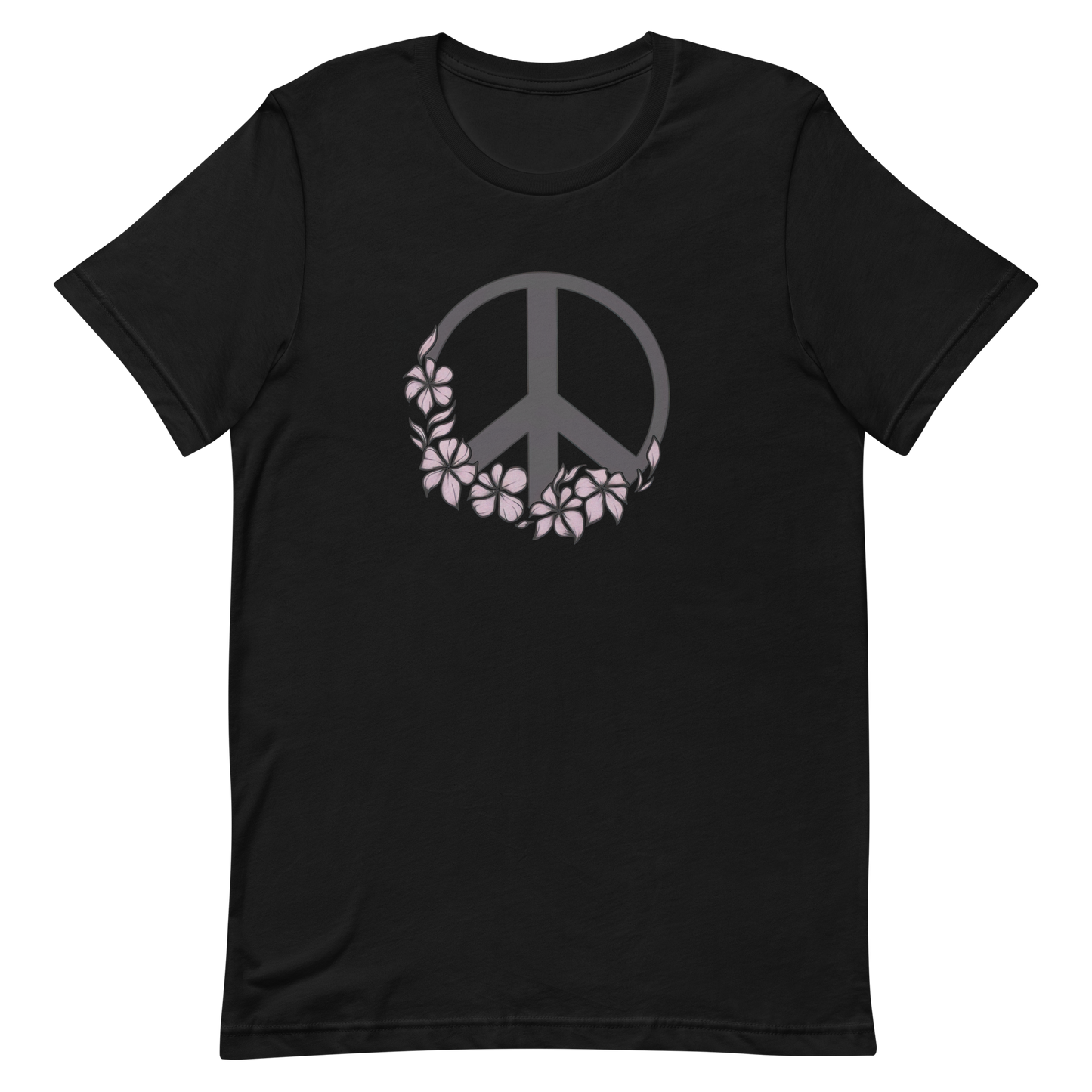 Black Peace & Pink Flowers T-Shirt – Bold and Blooming.