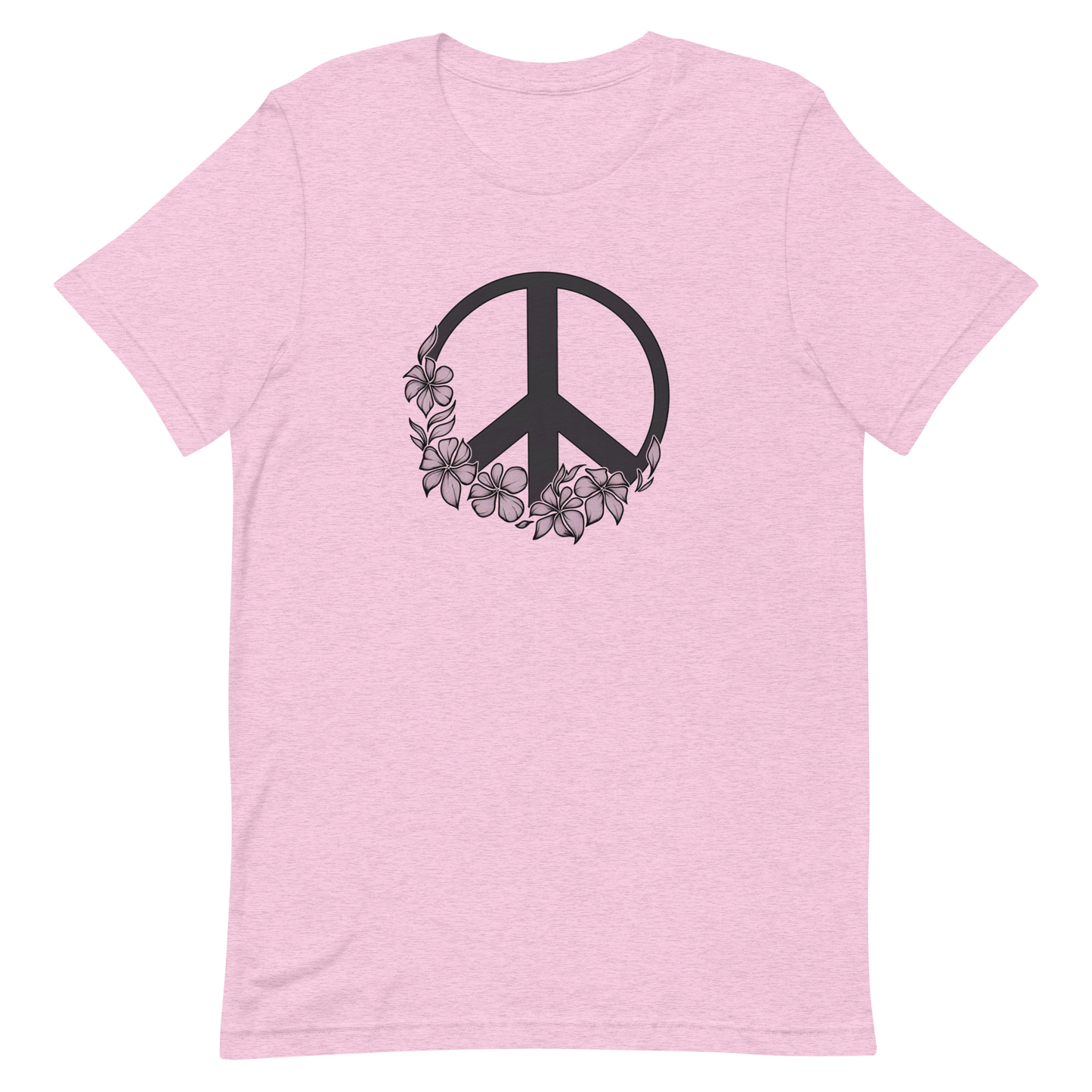 Black Peace & Pink Flowers T-Shirt – Bold and Blooming.