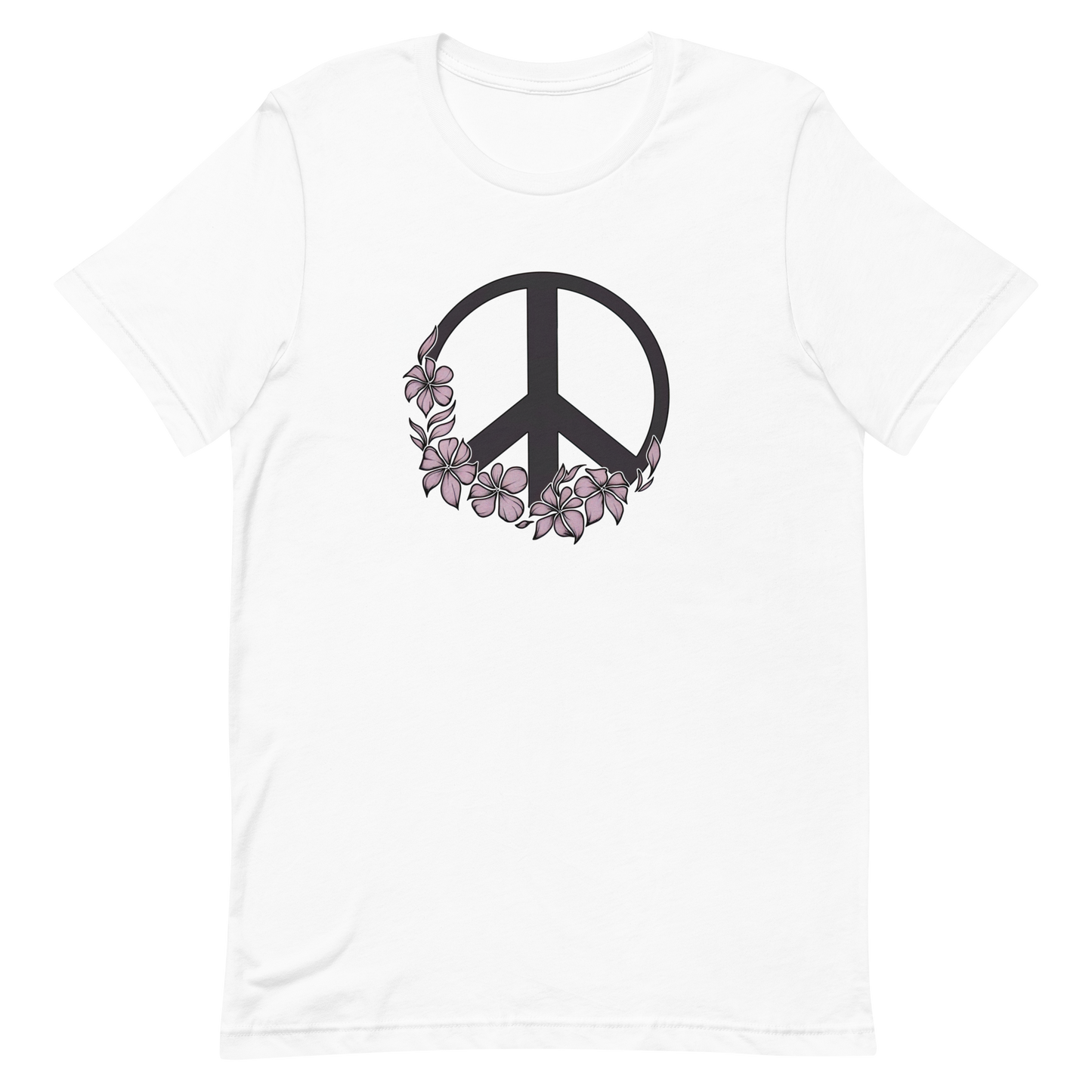 Black Peace & Pink Flowers T-Shirt – Bold and Blooming.